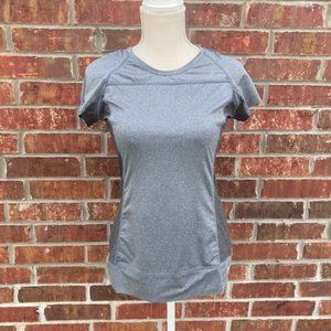 MPG Women's Gray and Teal Fitted Athletic Short-Sleeved Workout Top - Size Mediu